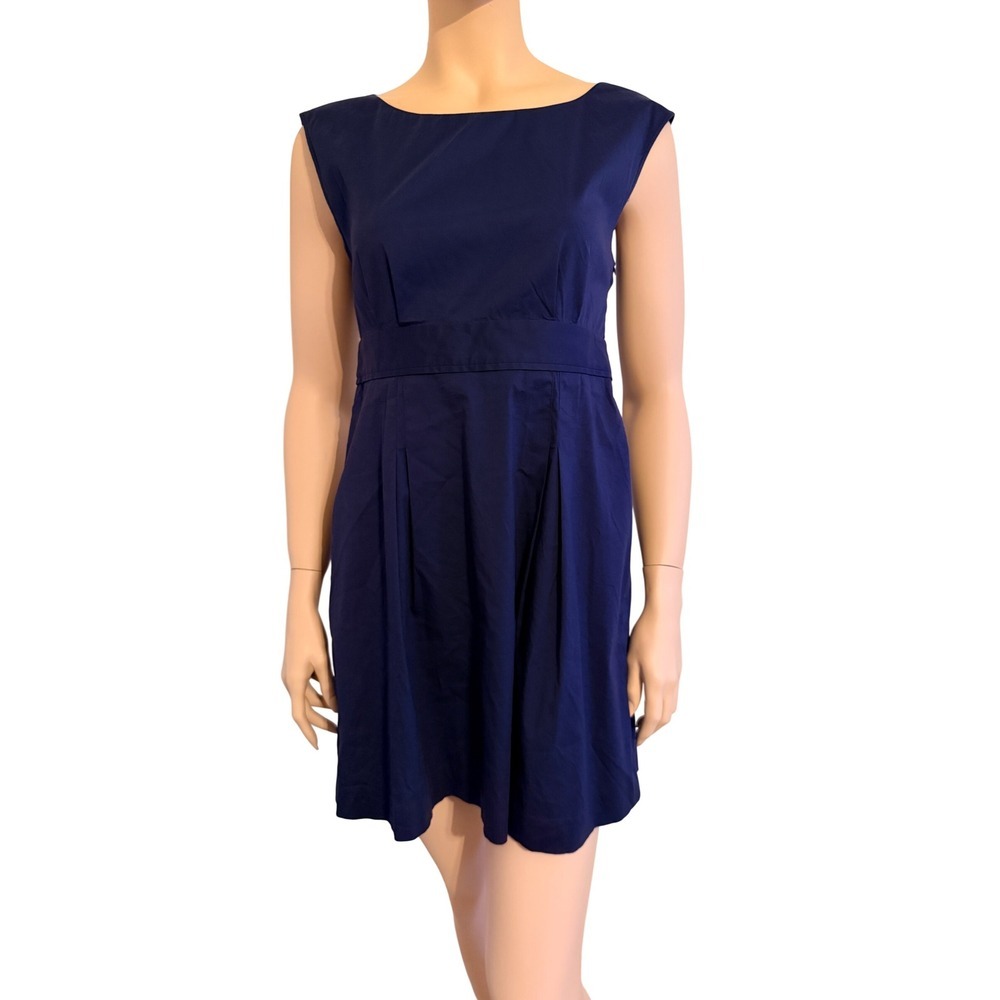 Theory Villy Dress Size 4 Navy Blue Sleeveless Boat Neck Pleated Mini